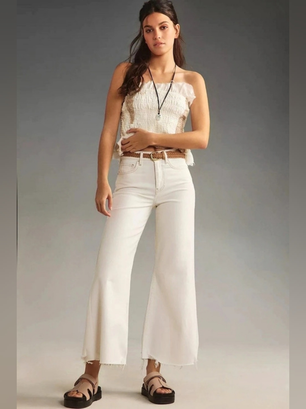 FRAME Le Palazzo Crop High-Rise Wide-Leg Jeans in Winter White